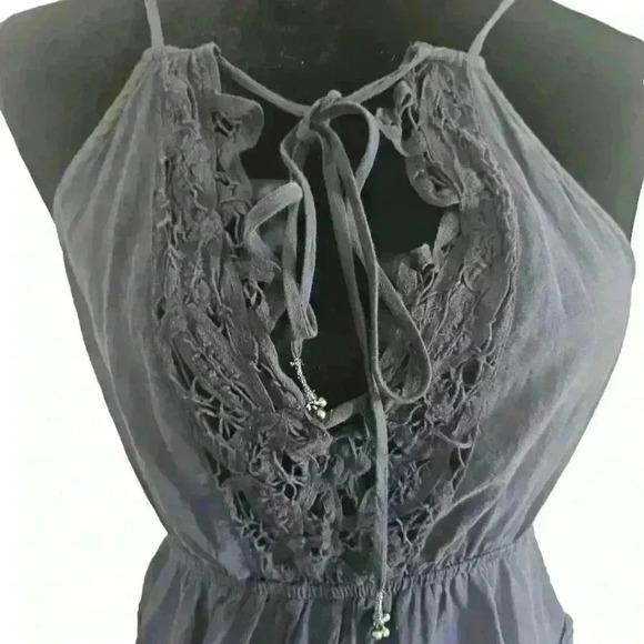 Intimately Free Free People Womens Blue Boho Crochet Neck Short Swing Dress XS - Picture 6 of 14